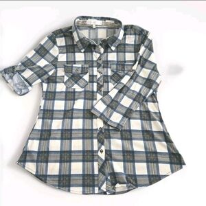 Eden & Olivia Black White Plaid Collared Button Down Shirt Sz M‎ Roll up Sleeve